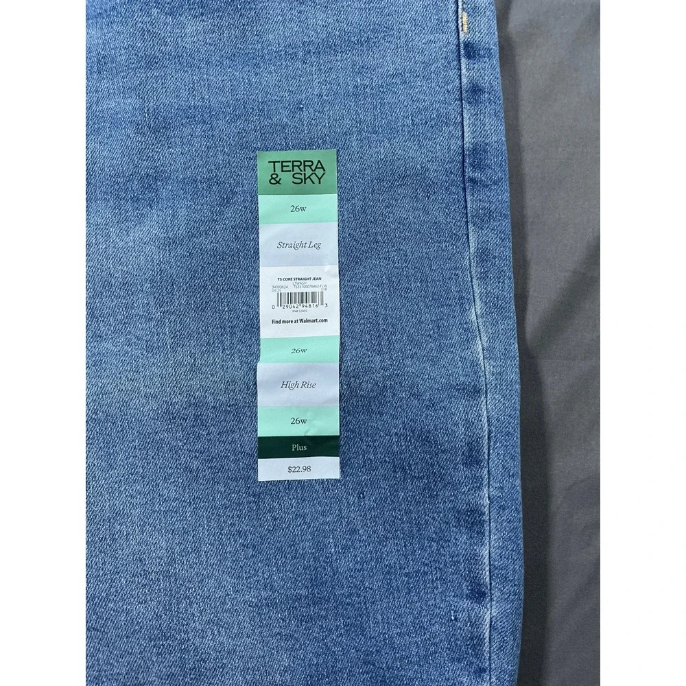 Terra & Sky Womens 26W High Rise Straight Leg Jeans Light Wash Plus Size NWT
